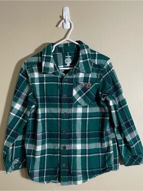 George Green Plaid Button-Front Kids Shirt - Long Sleeve